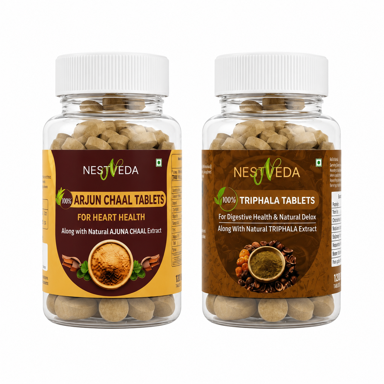 NESTVEDA Triphala and Arjun Chaal 120 Tablet | Herbal Formula for Heart Health, Digestion & Daily Wellness |