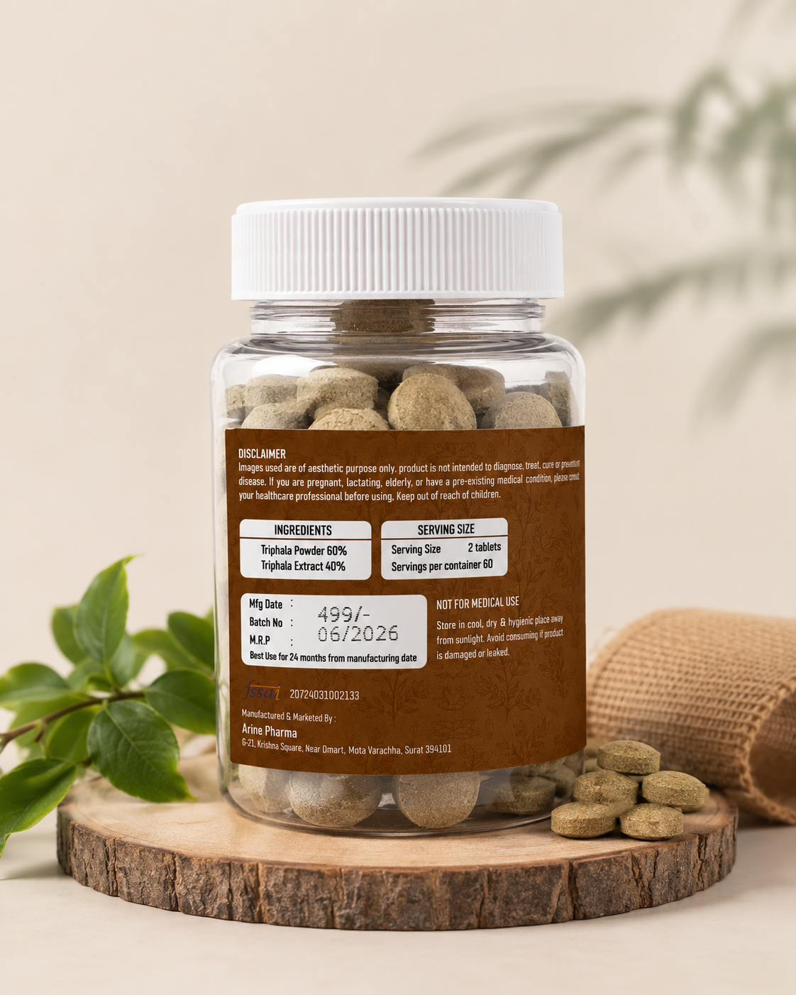 NestVeda 100% Pure Triphala Tablets 500 mg | Digestive Health & Natural Detox Support | Ayurvedic Herbal Supplement | 120 Tablets