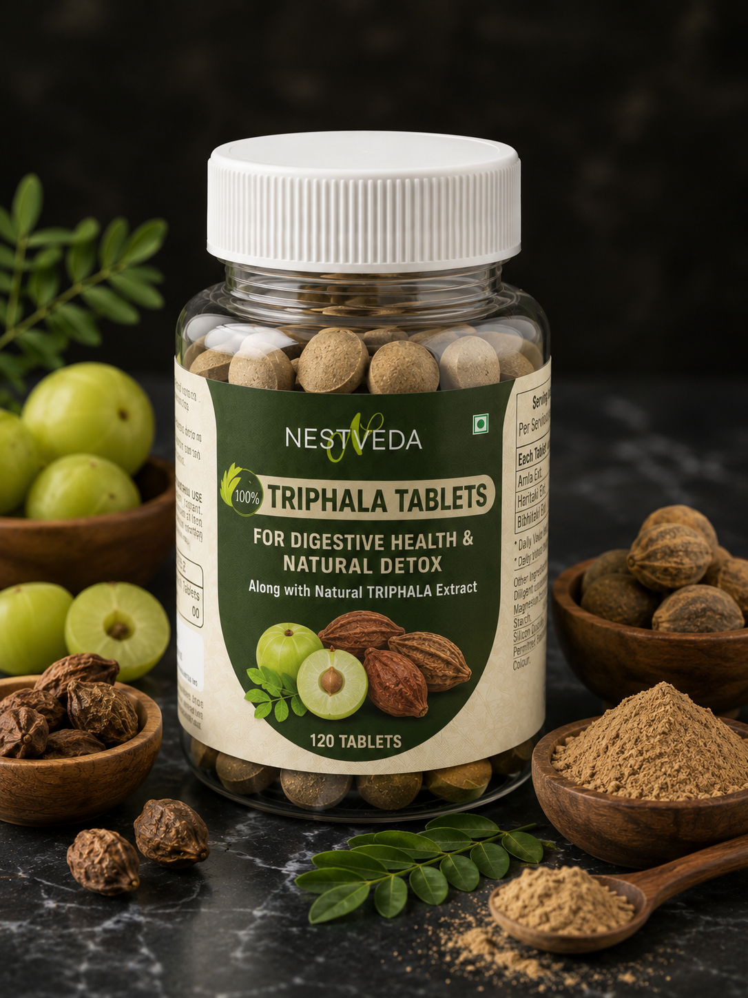 NestVeda 100% Pure Triphala Tablets 500 mg | Digestive Health & Natural Detox Support | Ayurvedic Herbal Supplement | 120 Tablets