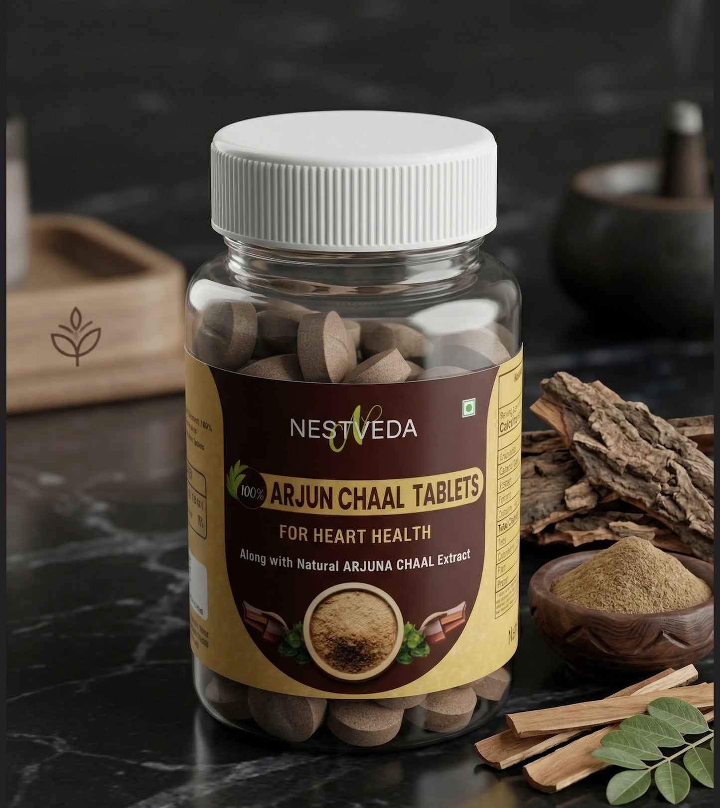 NestVeda 100% Pure Arjuna Chaal Tablets 500 mg | Heart Health & Circulation Support | Ayurvedic Herbal Supplement | 120 Tablets