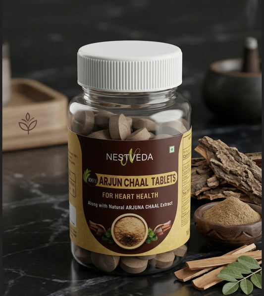 NestVeda 100% Pure Arjuna Chaal Tablets 500 mg | Heart Health & Circulation Support | Ayurvedic Herbal Supplement | 120 Tablets