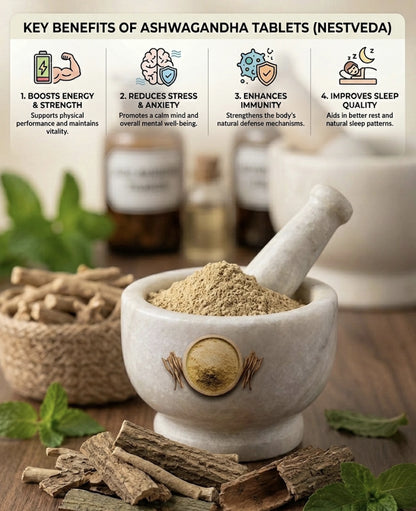 NestVeda 100% Pure Ashwagandha Tablets 500 mg | Stress Relief, Strength & Immunity Support | 120 Tablets
