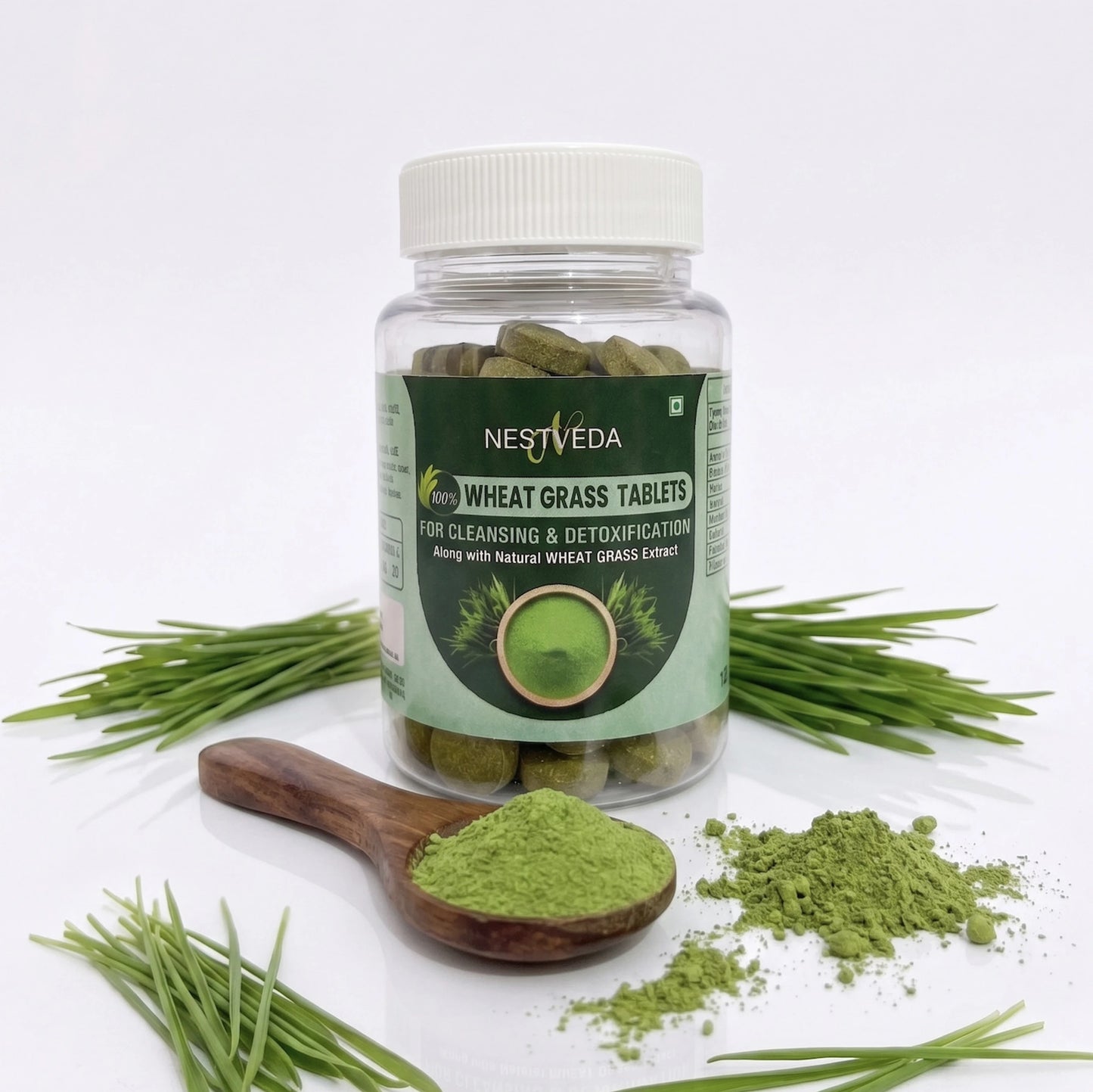 NestVeda 100% Wheat Grass Tablets 500 mg | Cleansing & Detoxification Support | Natural Green Superfood | 120 Tablets