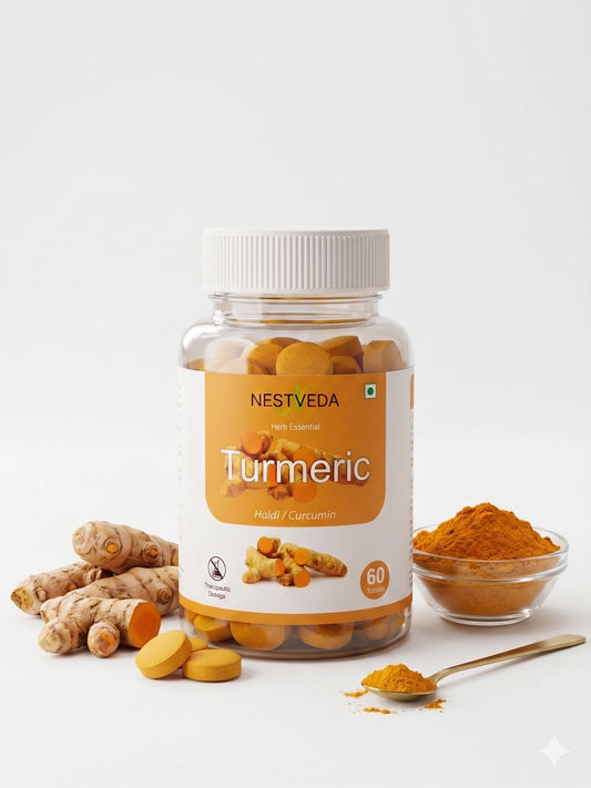 NestVeda Pure Turmeric Extract Tablets 500 mg | Natural Haldi with Curcumin | Daily Wellness Support | 60 Tablets