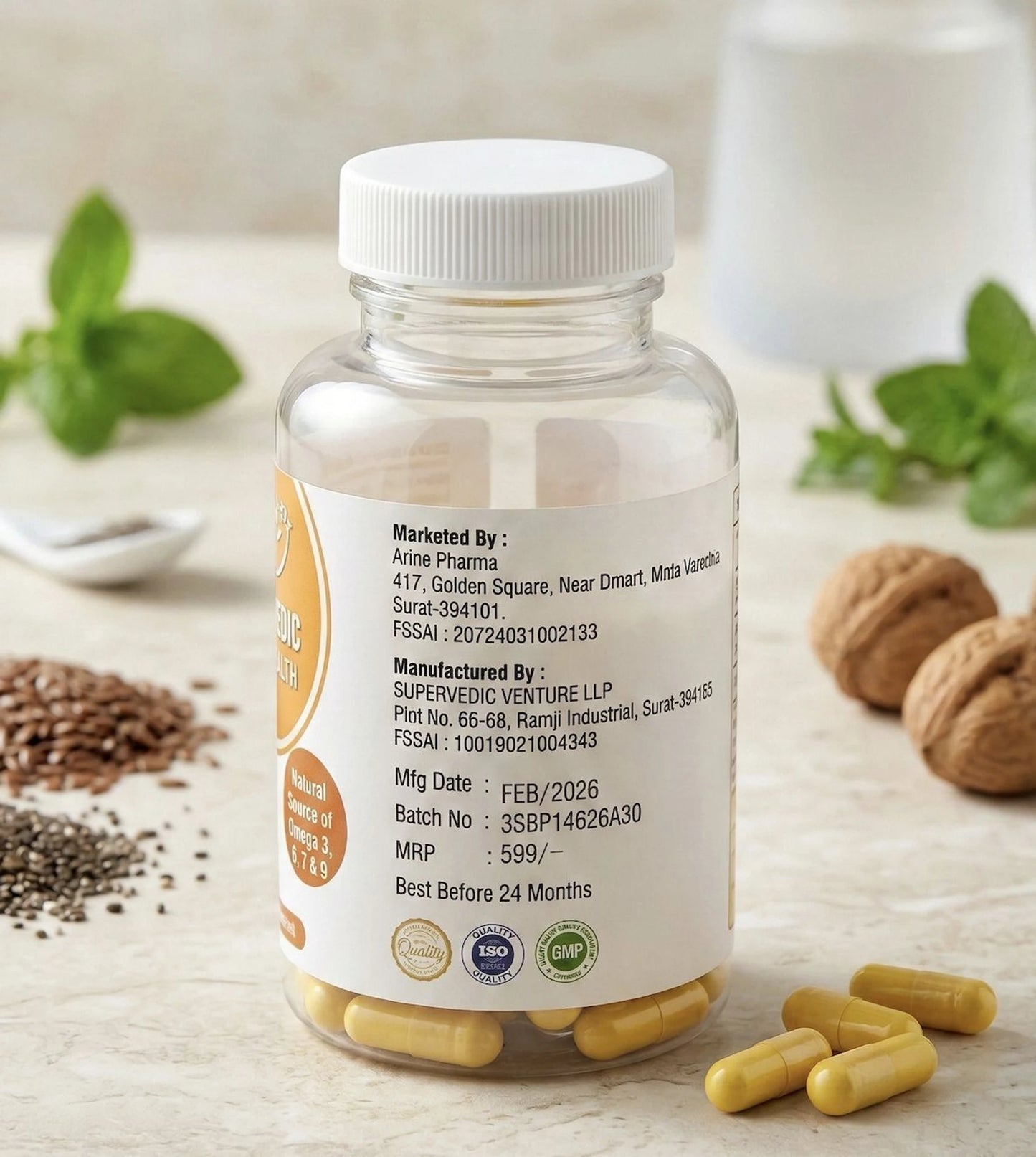 NestVeda Sea Buckthorn Capsules 500 mg | Omega-Rich Nutraceutical Supplement | 60 Capsules