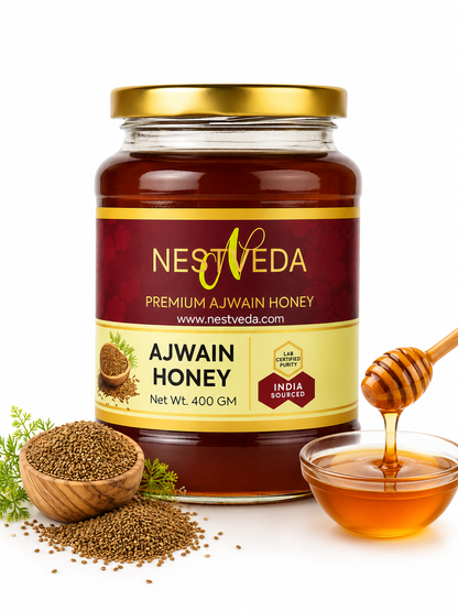 NESTVEDA Ajwain Honey | Raw Natural Honey Infused with Ajwain