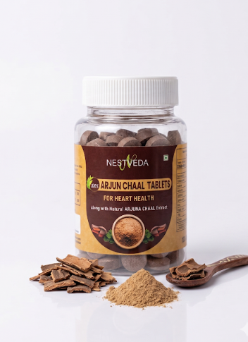 NestVeda 100% Pure Arjuna Chaal Tablets 500 mg | Heart Health & Circulation Support | Ayurvedic Herbal Supplement | 120 Tablets