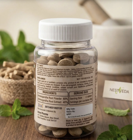 NestVeda 100% Pure Ashwagandha Tablets 500 mg | Stress Relief, Strength & Immunity Support | 120 Tablets