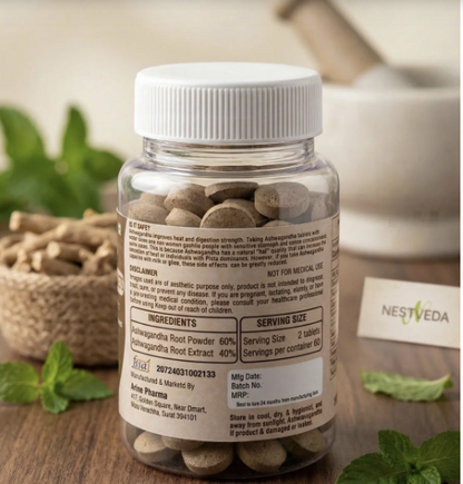 NestVeda 100% Pure Ashwagandha Tablets 500 mg | Stress Relief, Strength & Immunity Support | 120 Tablets
