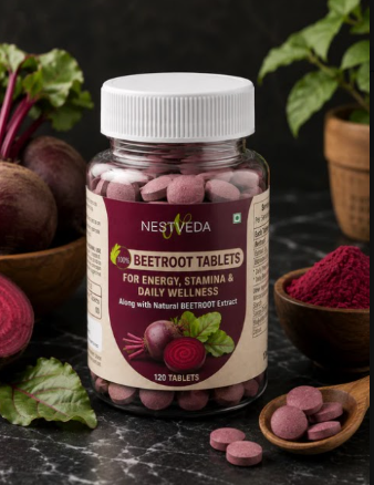 NestVeda 100% Pure Beetroot Tablets 500 mg | Energy, Stamina & Daily Wellness Support | Natural Superfood Supplement | 120 Tablets