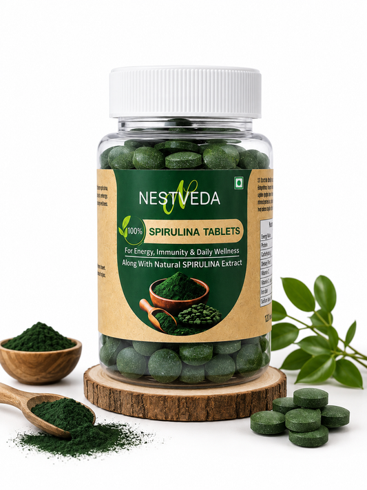 NestVeda 100% Pure Spirulina Tablets 500 mg | Energy, Immunity & Daily Wellness Support | Natural Superfood Supplement | 120 Tablets