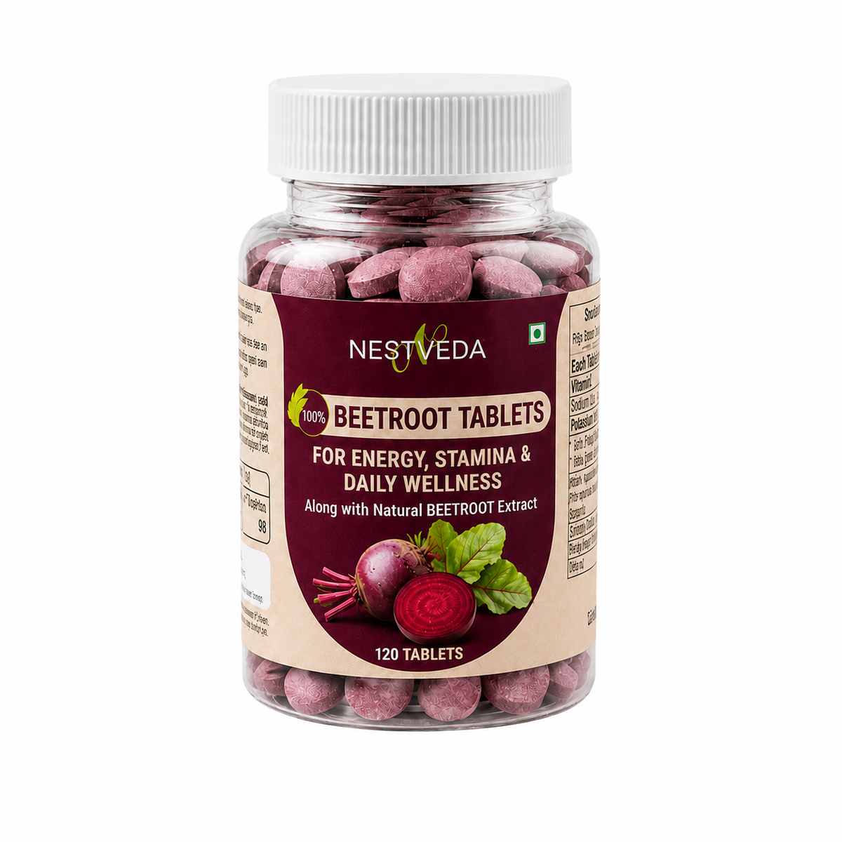 NestVeda 100% Pure Beetroot Tablets 500 mg | Energy, Stamina & Daily Wellness Support | Natural Superfood Supplement | 120 Tablets