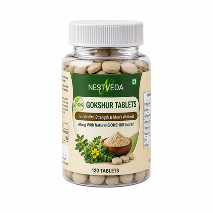 NestVeda 100% Pure Gokshur Tablets 500 mg | Vitality, Stamina & Urinary Wellness Support | Ayurvedic Herbal Supplement | 120 Tablets