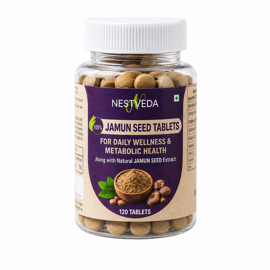 NestVeda 100% Pure Jamun Seed Tablets 500 mg | Daily Wellness & Metabolic Health Support | Ayurvedic Herbal Supplement | 120 Tablets