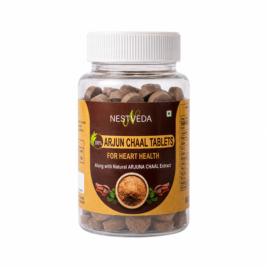 NestVeda 100% Pure Arjuna Chaal Tablets 500 mg | Heart Health & Circulation Support | Ayurvedic Herbal Supplement | 120 Tablets