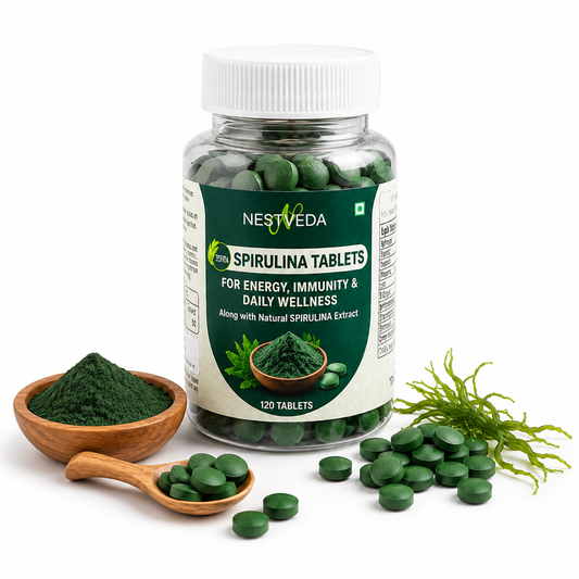 NestVeda 100% Pure Spirulina Tablets 500 mg | Energy, Immunity & Daily Wellness Support | Natural Superfood Supplement | 120 Tablets