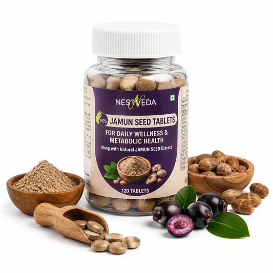 NestVeda 100% Pure Jamun Seed Tablets 500 mg | Daily Wellness & Metabolic Health Support | Ayurvedic Herbal Supplement | 120 Tablets