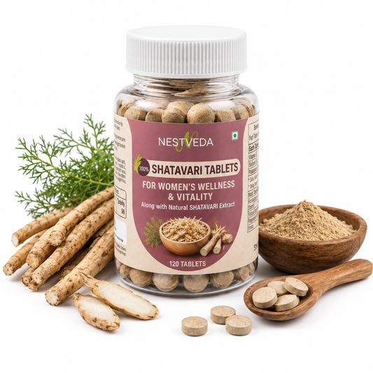 NestVeda 100% Pure Shatavari Tablets 500 mg | Women's Wellness & Vitality Support | Ayurvedic Herbal Supplement | 120 Tablets
