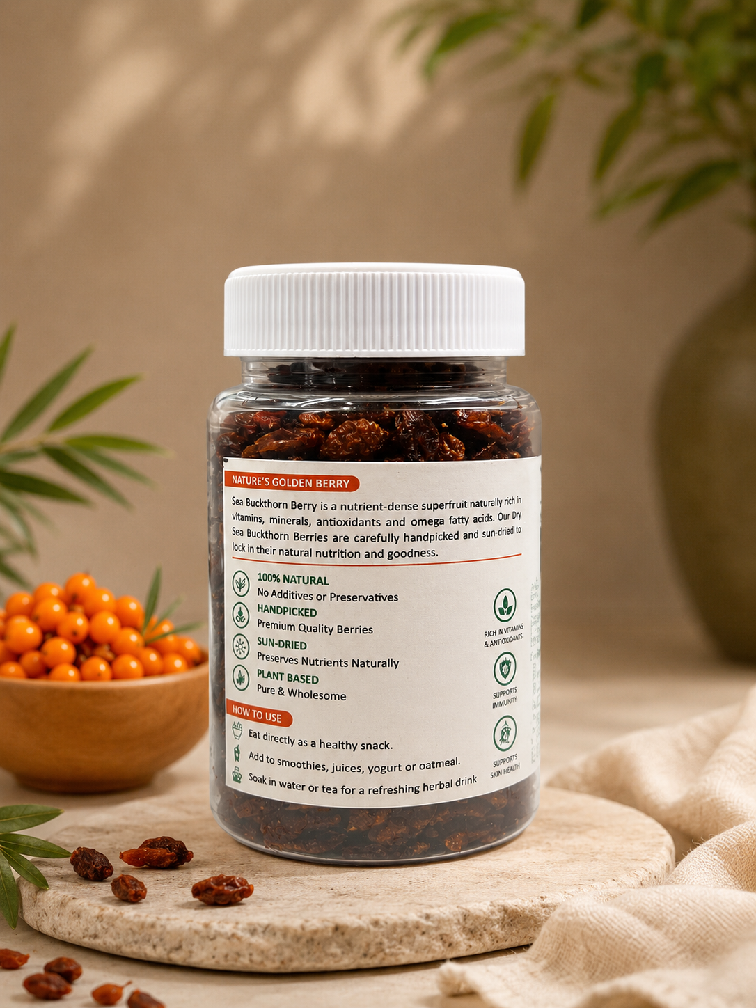 Nestveda Dry Sea Buckthorn Berry | 100% Pure Dry Sea Buckthorn Berry