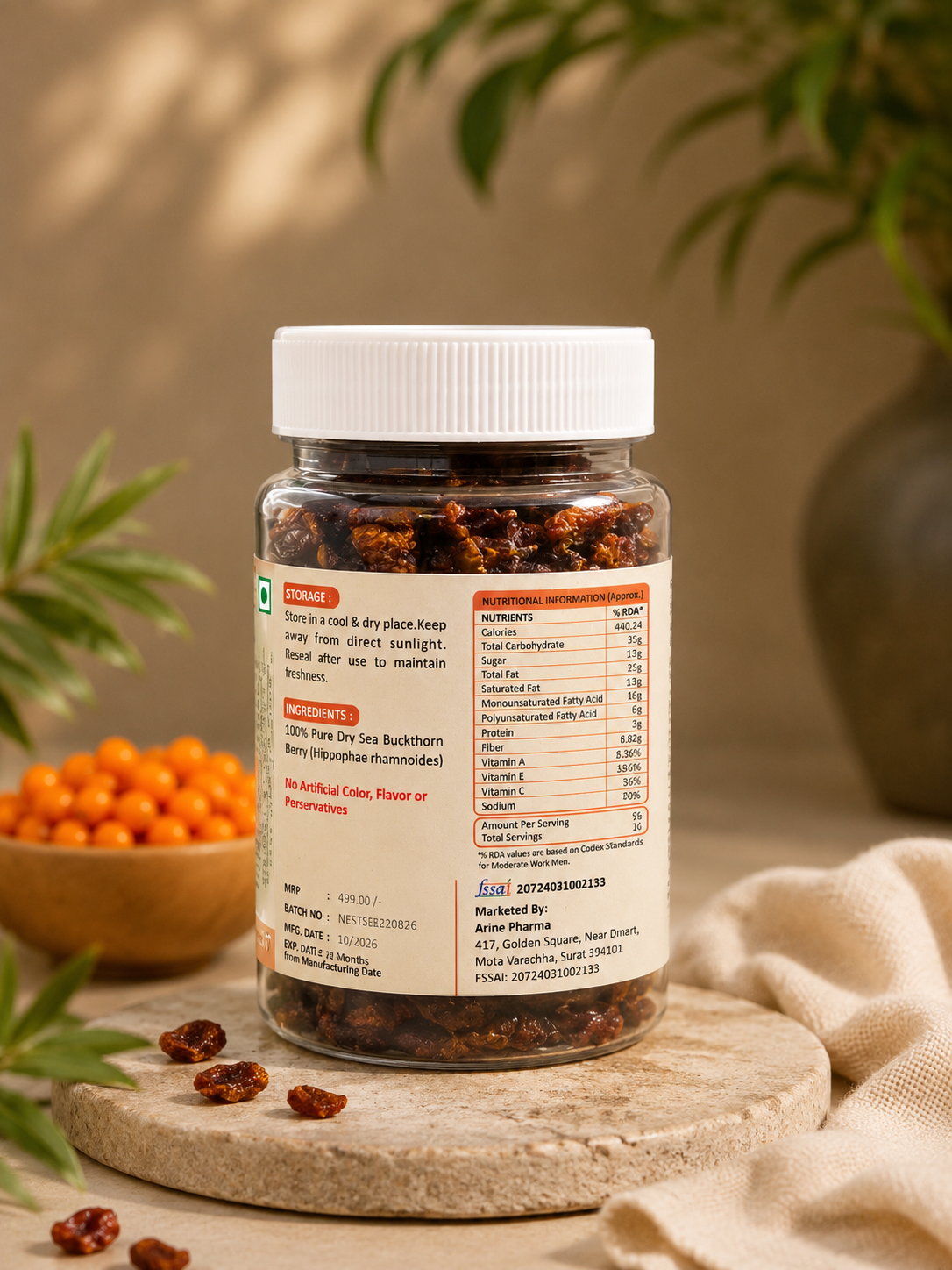 Nestveda Dry Sea Buckthorn Berry | 100% Pure Dry Sea Buckthorn Berry