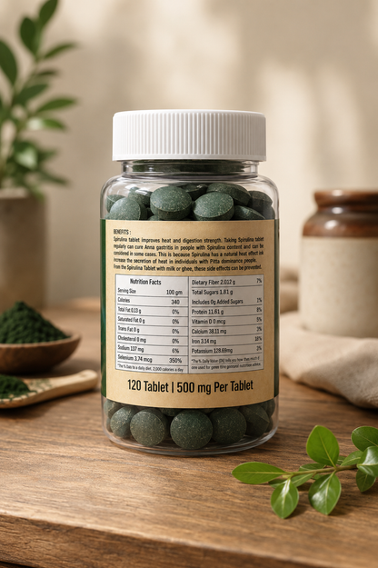 NestVeda 100% Pure Spirulina Tablets 500 mg | Energy, Immunity & Daily Wellness Support | Natural Superfood Supplement | 120 Tablets