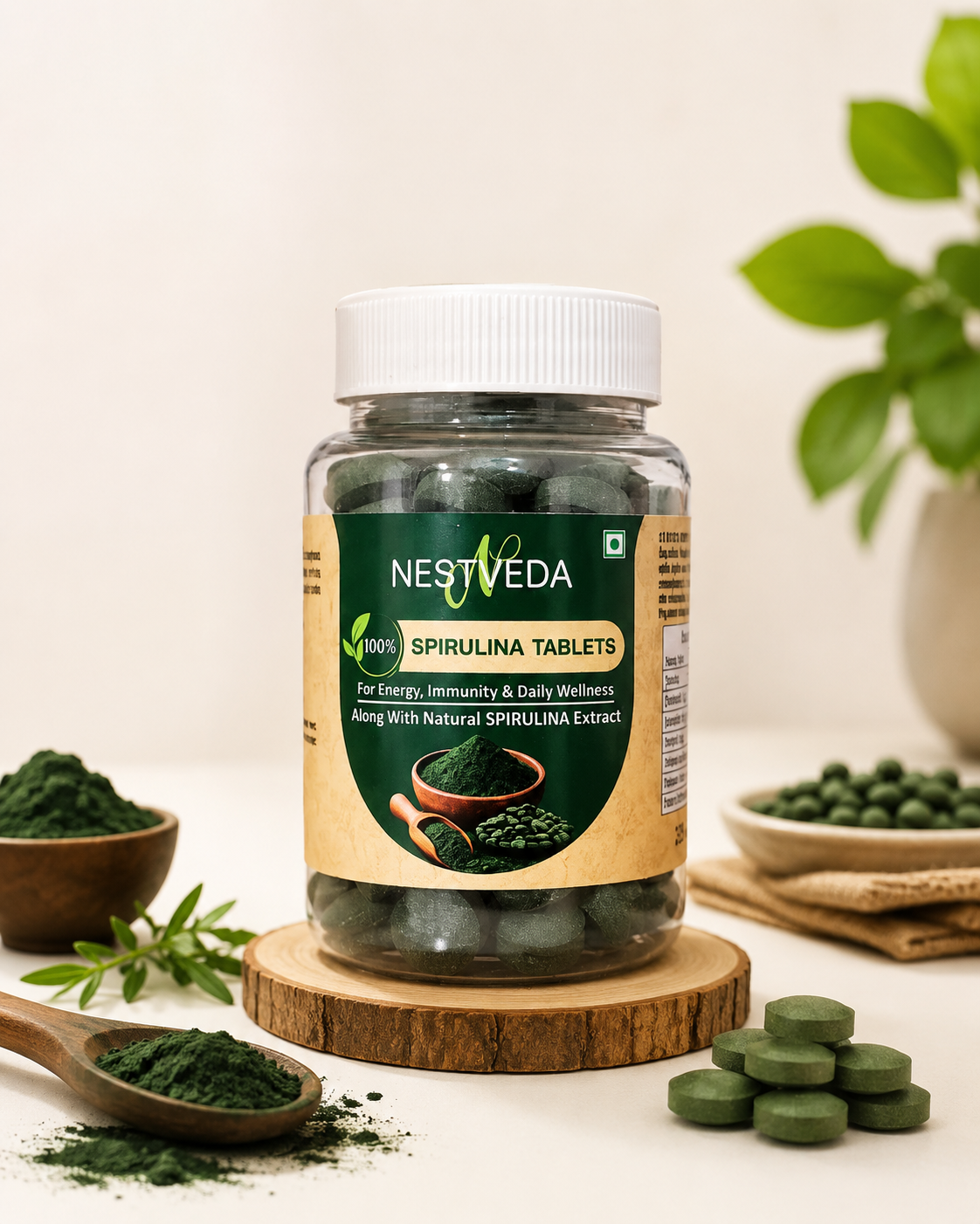 NestVeda 100% Pure Spirulina Tablets 500 mg | Energy, Immunity & Daily Wellness Support | Natural Superfood Supplement | 120 Tablets