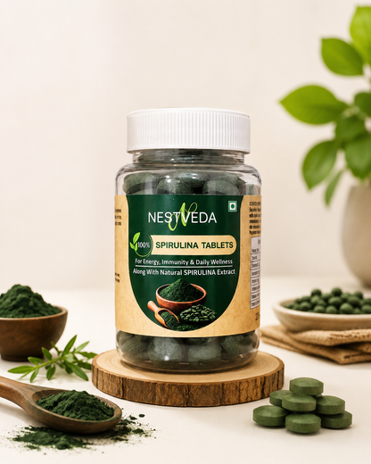 NestVeda 100% Pure Spirulina Tablets 500 mg | Energy, Immunity & Daily Wellness Support | Natural Superfood Supplement | 120 Tablets