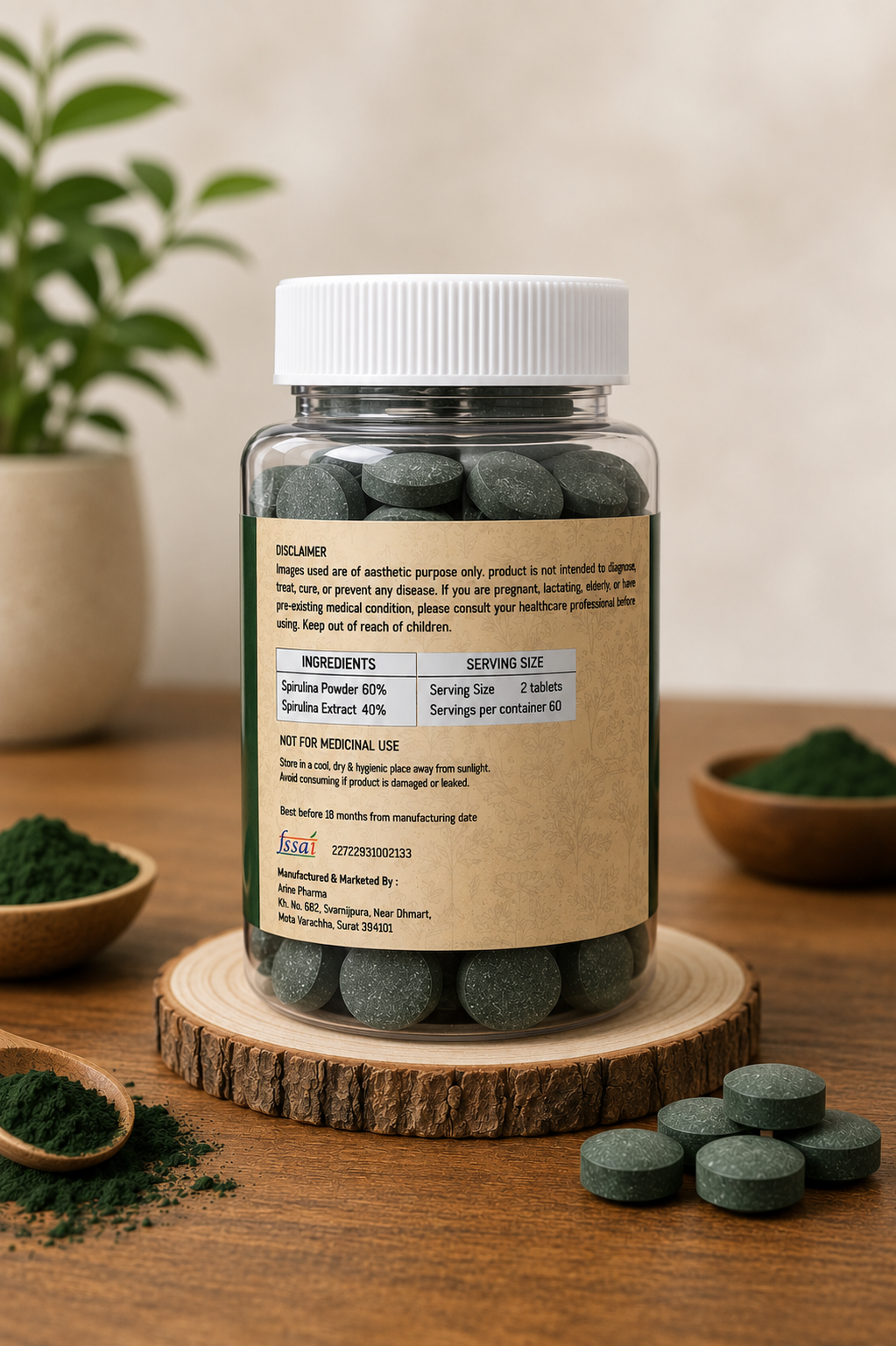 NestVeda 100% Pure Spirulina Tablets 500 mg | Energy, Immunity & Daily Wellness Support | Natural Superfood Supplement | 120 Tablets