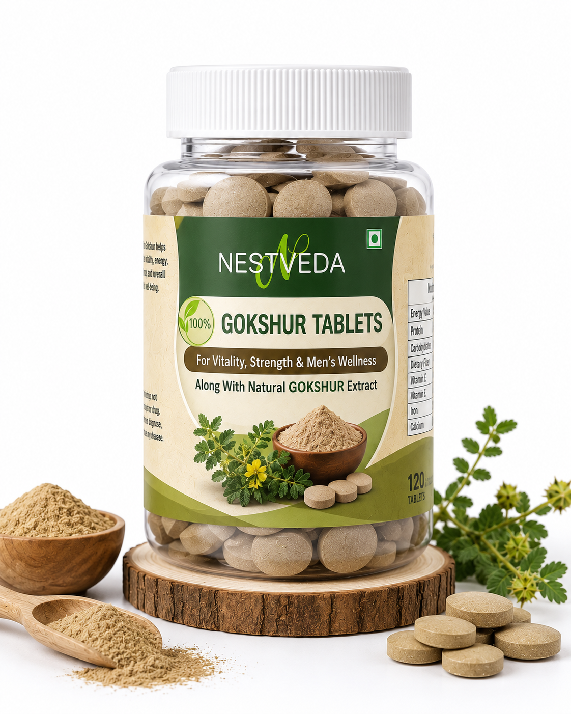 NestVeda 100% Pure Gokshur Tablets 500 mg | Vitality, Stamina & Urinary Wellness Support | Ayurvedic Herbal Supplement | 120 Tablets