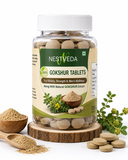 NestVeda 100% Pure Gokshur Tablets 500 mg | Vitality, Stamina & Urinary Wellness Support | Ayurvedic Herbal Supplement | 120 Tablets