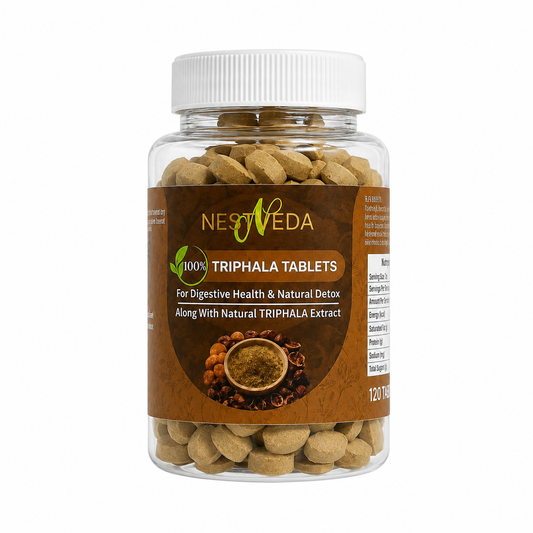 NestVeda 100% Pure Triphala Tablets 500 mg | Digestive Health & Natural Detox Support | Ayurvedic Herbal Supplement | 120 Tablets