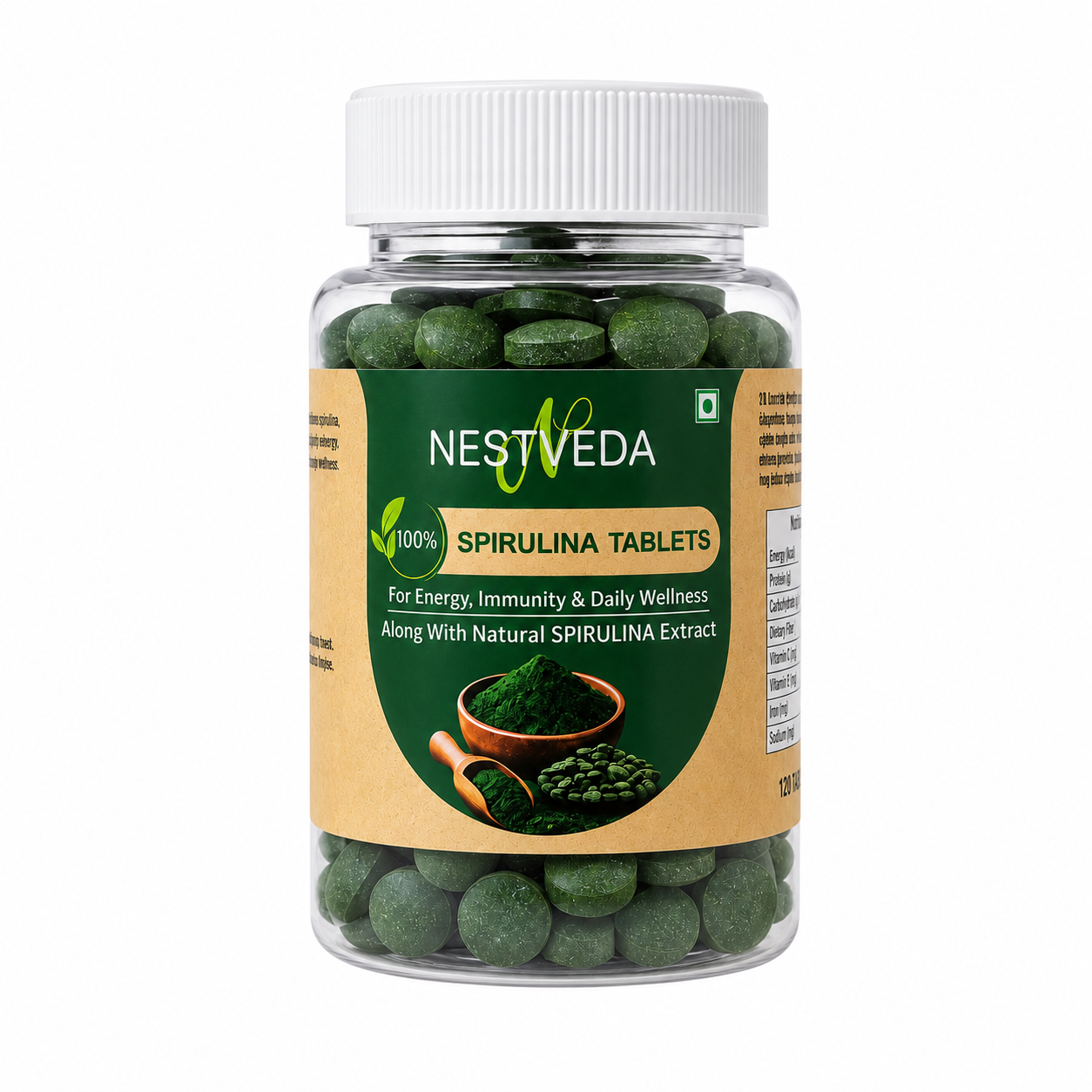NestVeda 100% Pure Spirulina Tablets 500 mg | Energy, Immunity & Daily Wellness Support | Natural Superfood Supplement | 120 Tablets