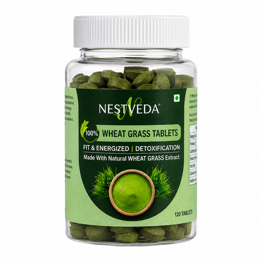 NestVeda 100% Wheat Grass Tablets 500 mg | Cleansing & Detoxification Support | Natural Green Superfood | 120 Tablets
