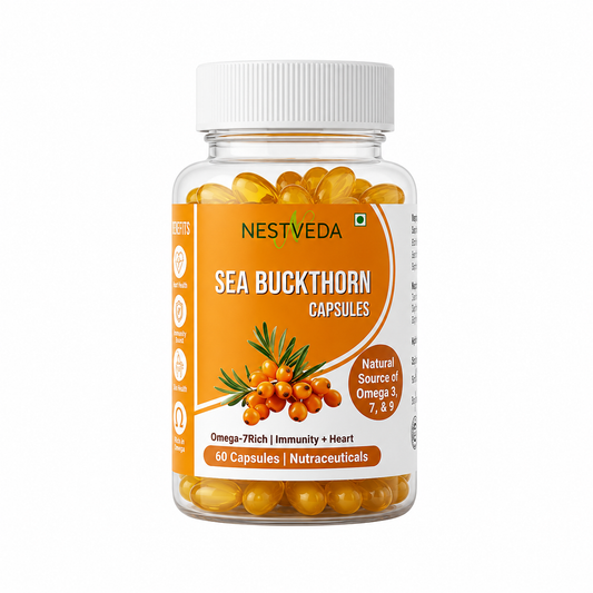 NestVeda Sea Buckthorn Capsules 500 mg | Omega-Rich Nutraceutical Supplement | 60 Capsules