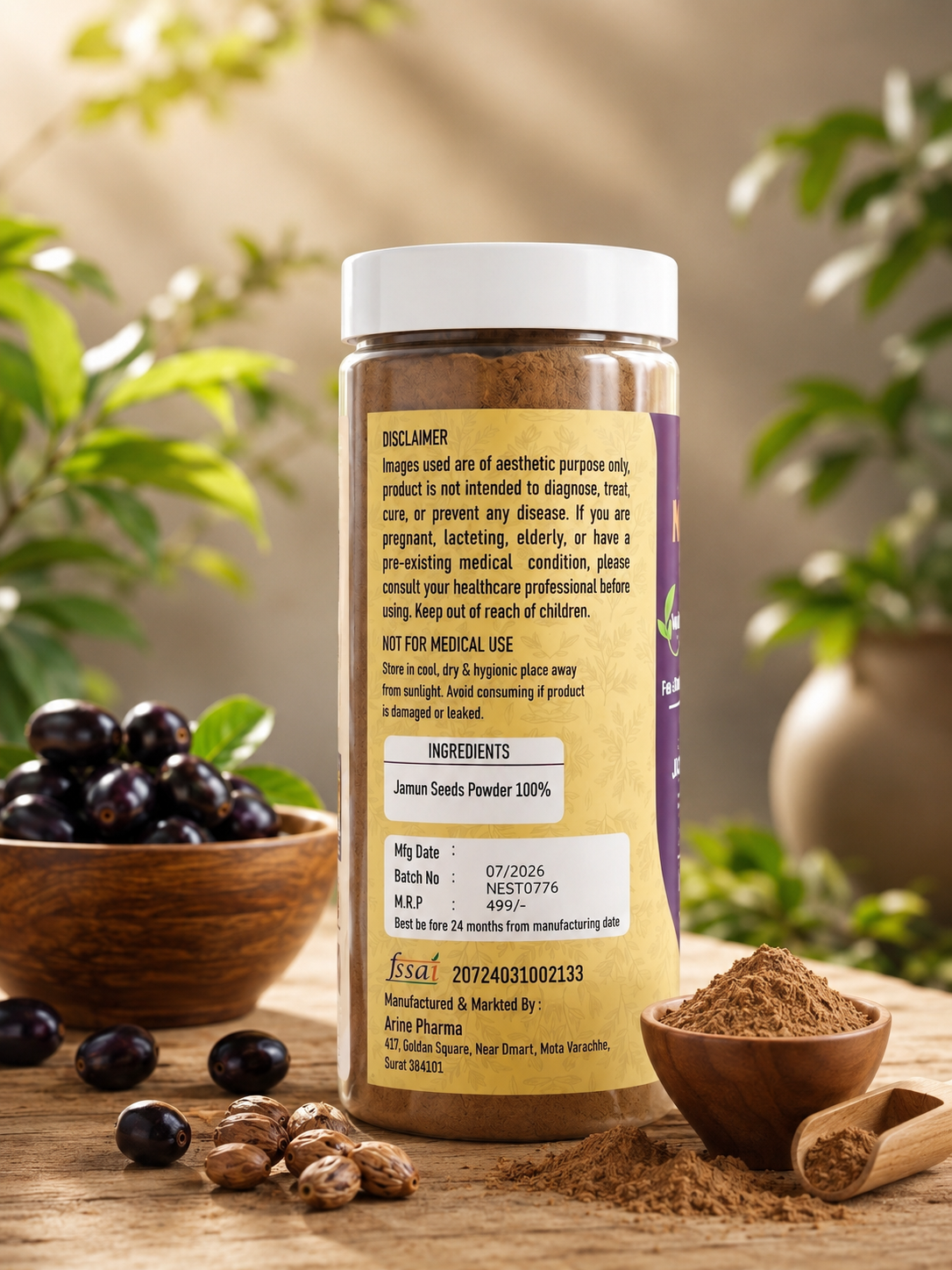 NESTVEDA Jamun Seed Powder | 100% Pure Jamun Seed Powder