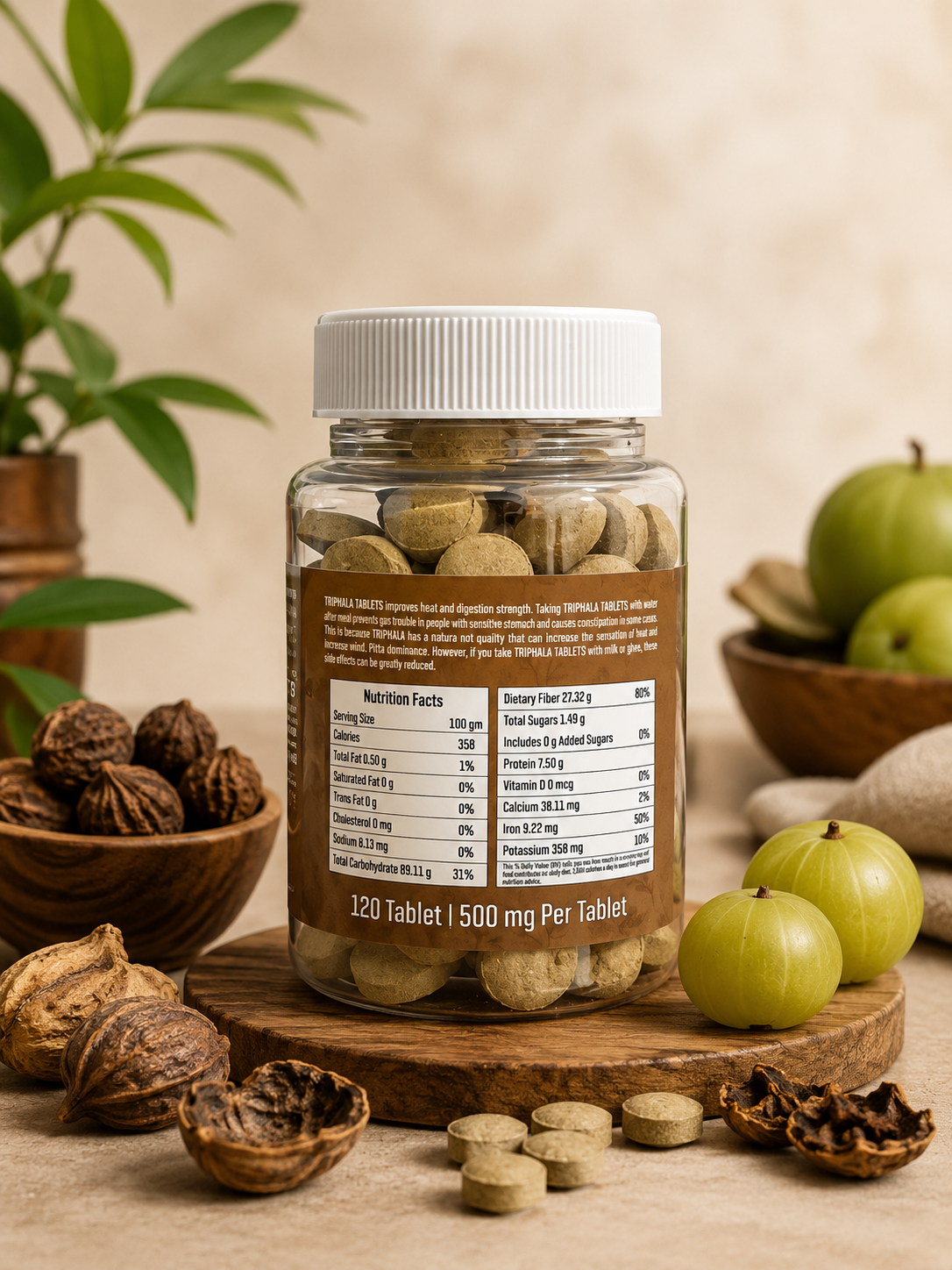 NestVeda 100% Pure Triphala Tablets 500 mg | Digestive Health & Natural Detox Support | Ayurvedic Herbal Supplement | 120 Tablets