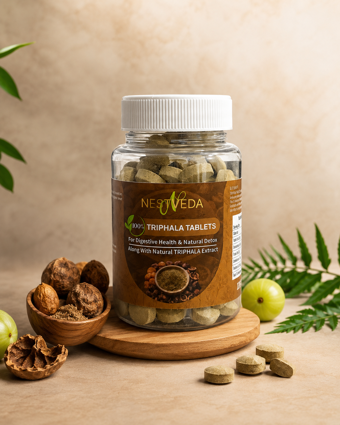 NestVeda 100% Pure Triphala Tablets 500 mg | Digestive Health & Natural Detox Support | Ayurvedic Herbal Supplement | 120 Tablets
