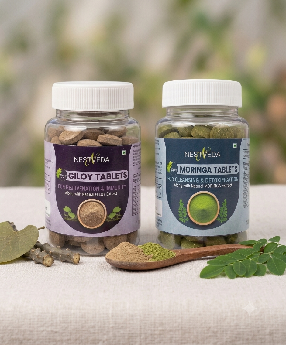 Natural Detox, Energy & Antioxidant Support Herbal Supplement (Giloy Tablet and Moringa Tablet)