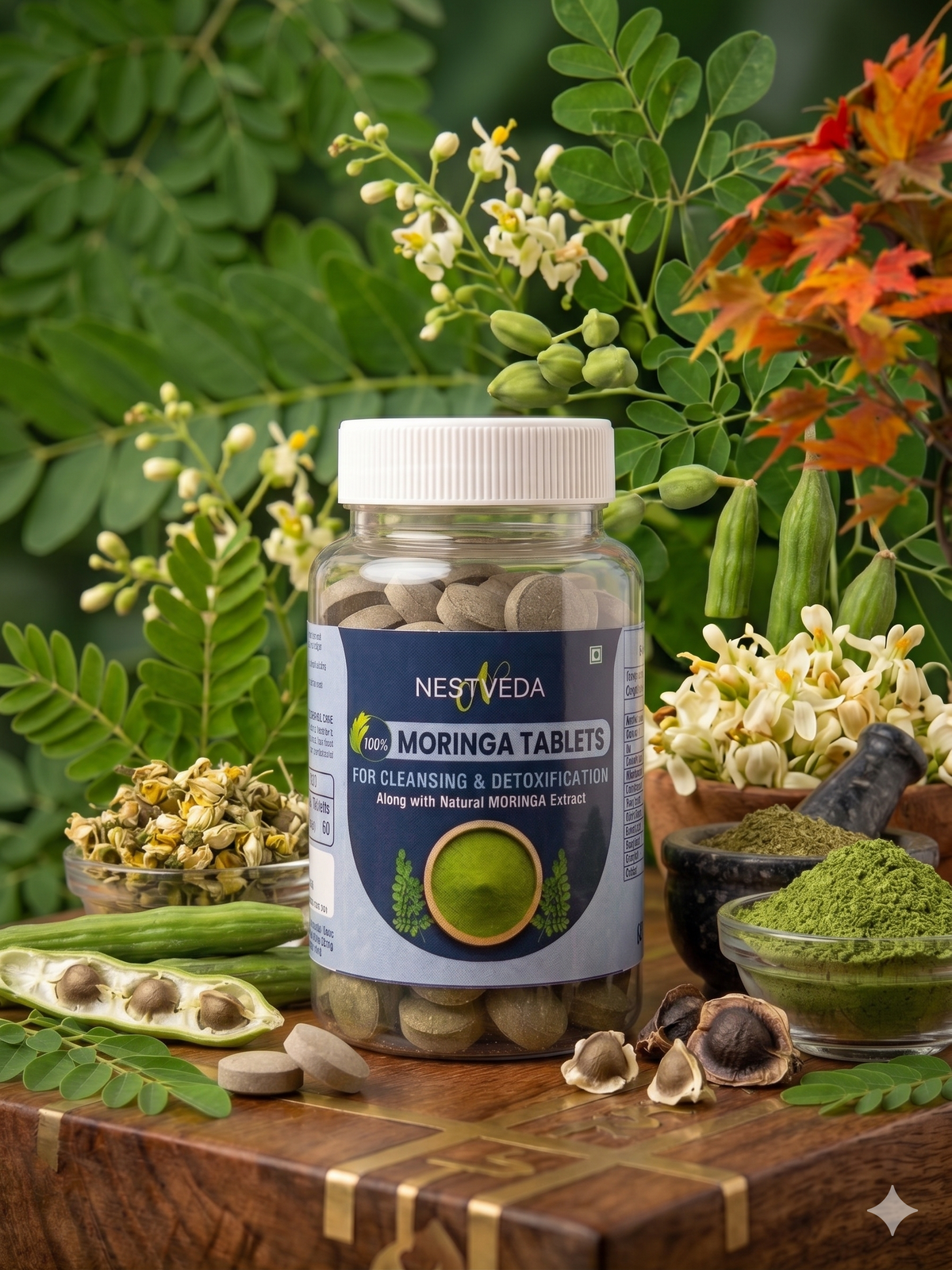 NestVeda 100% Pure Moringa Tablets 500 mg | Cleansing & Detoxification Support | Natural Superfood Supplement | 120 Tablets