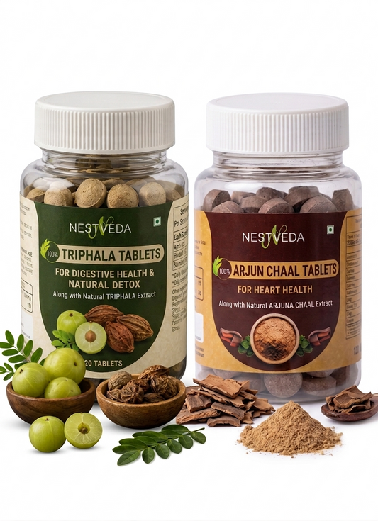 NESTVEDA Triphala and Arjun Chaal 120 Tablet | Herbal Formula for Heart Health, Digestion & Daily Wellness |