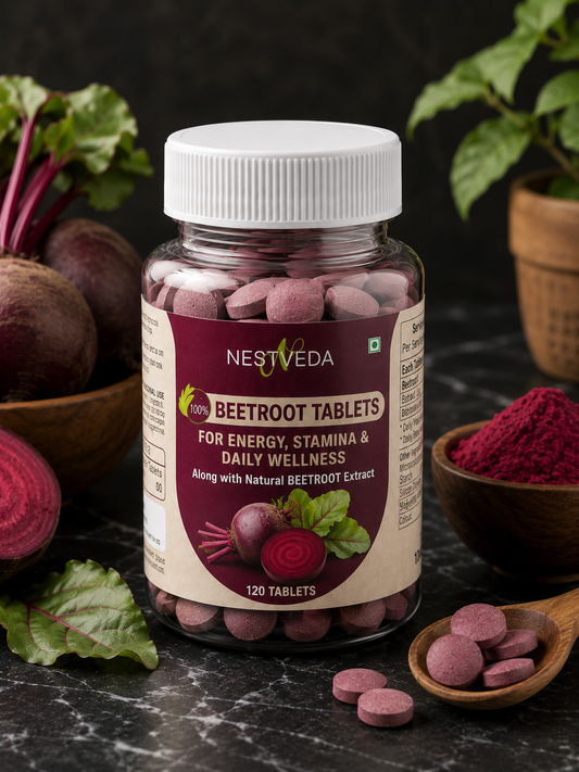 NestVeda 100% Pure Beetroot Tablets 500 mg | Energy, Stamina & Daily Wellness Support | Natural Superfood Supplement | 120 Tablets